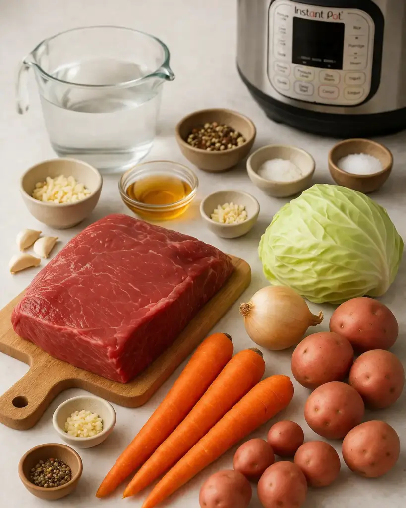 Fresh ingredients for Instant Pot Corned Beef and Cabbage