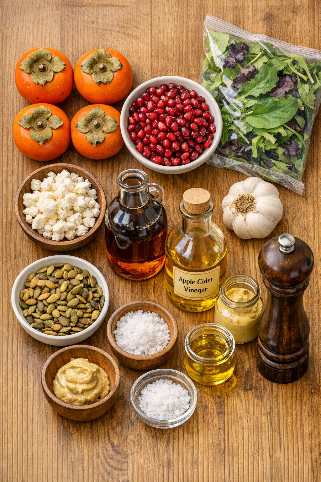 Ingredients for Persimmon Salad with Maple Vinaigrette