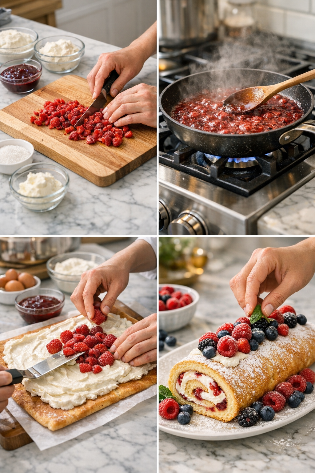 Step-by-step preparation of Raspberry Swiss Roll Cake