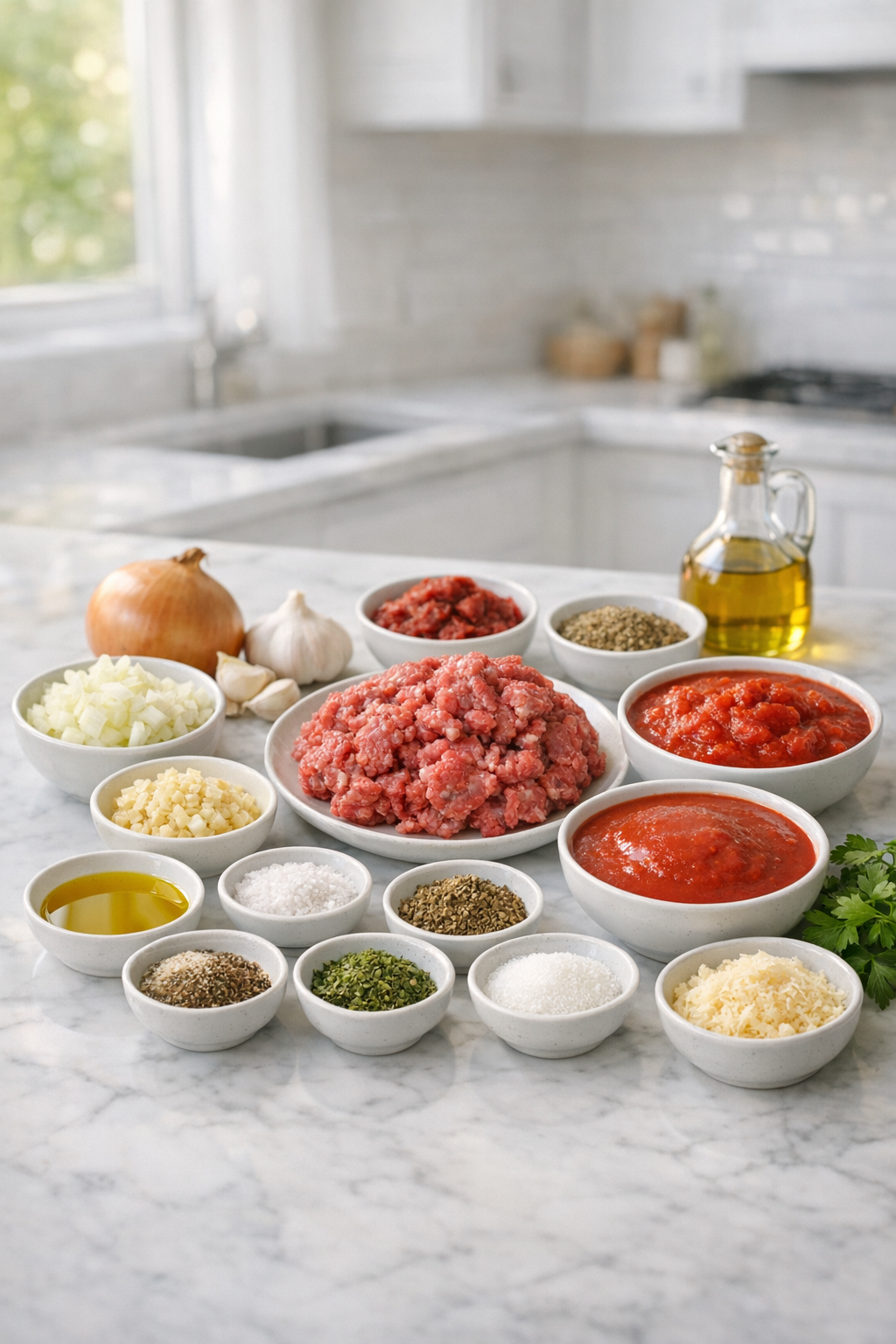 Ingredients for spaghetti meat sauce