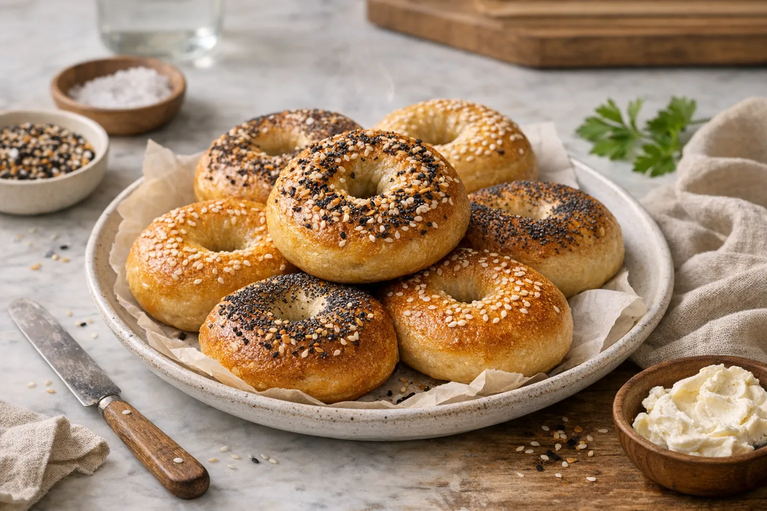 Bagel Recipe plated and served with side dishes
