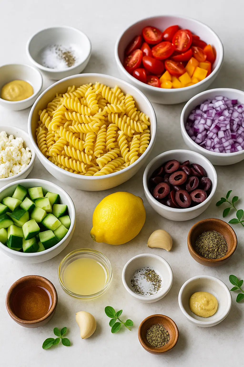 Ingredients for Greek Pasta Salad