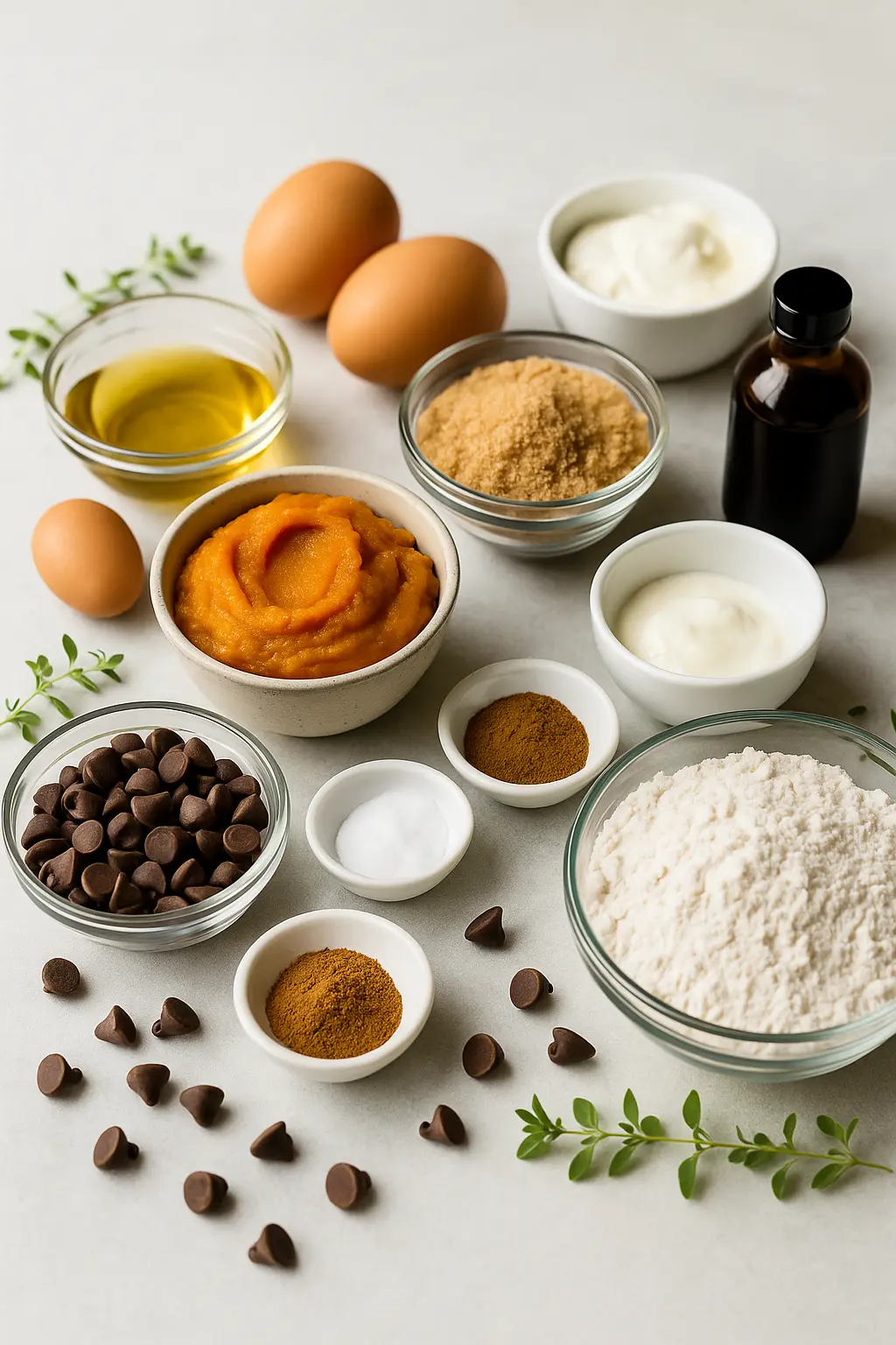 Ingredients for Pumpkin Chocolate Chip Muffins