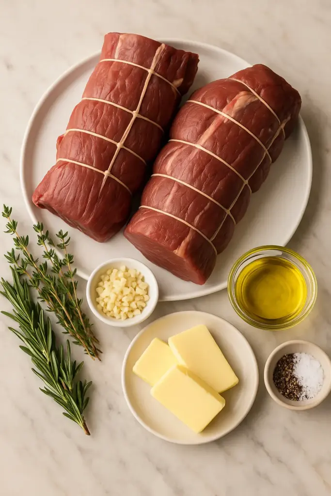 Fresh ingredients for Beef Tenderloin Roast garlic rosemary