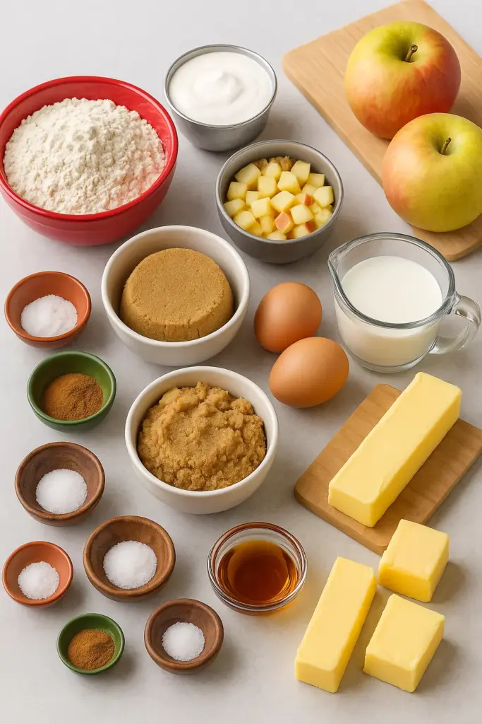 Fresh ingredients for Cinnamon Apple Muffins with apples