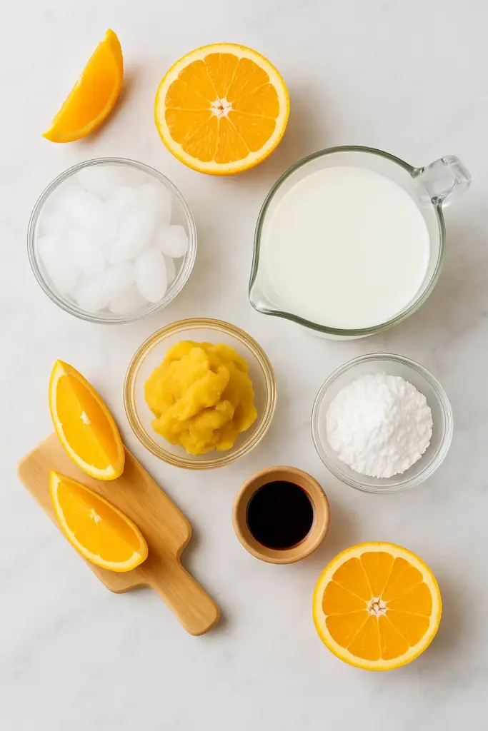 Fresh ingredients for Orange Julius frozen orange juice
