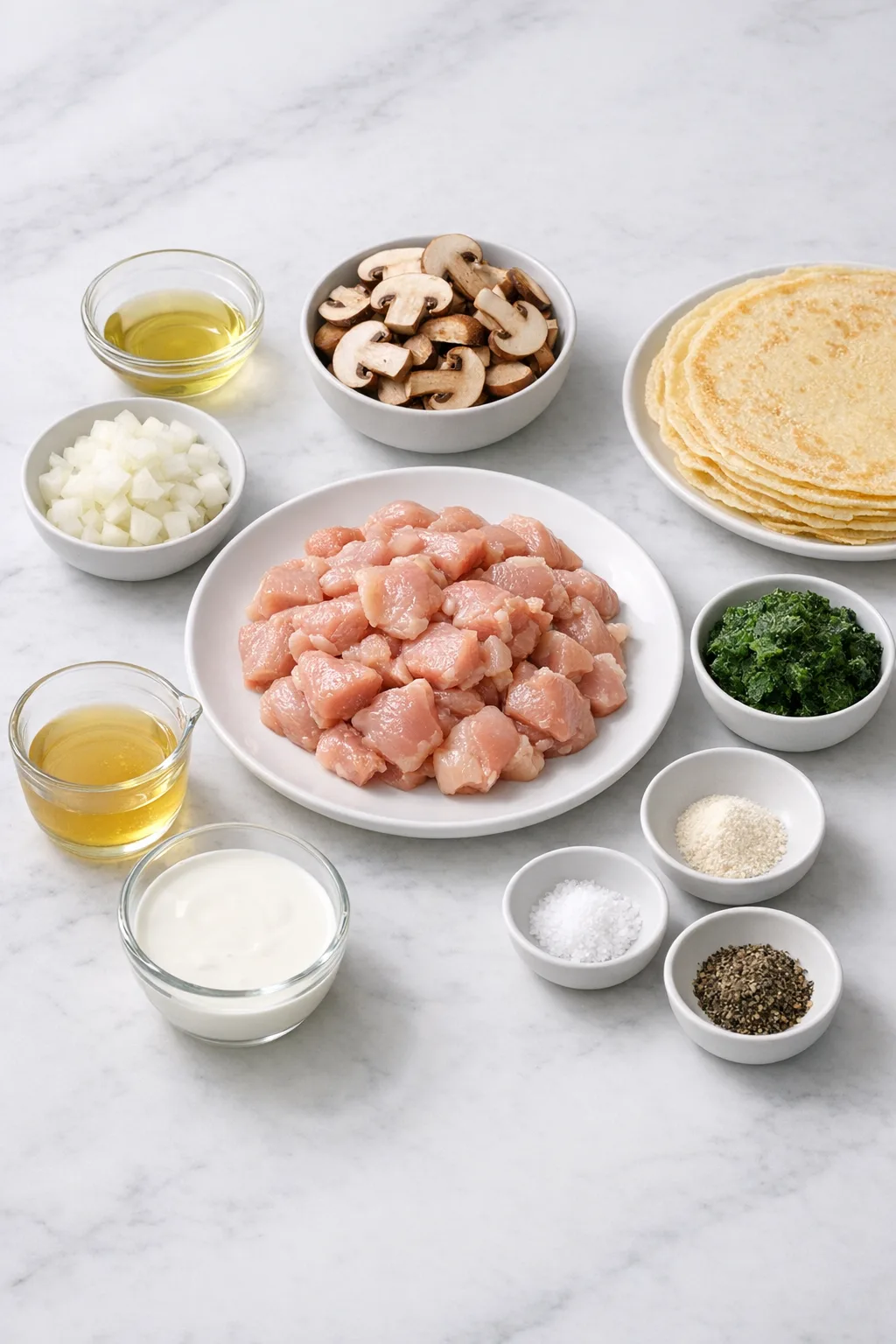 Ingredients for Chicken Florentine Savory Crepe Filling