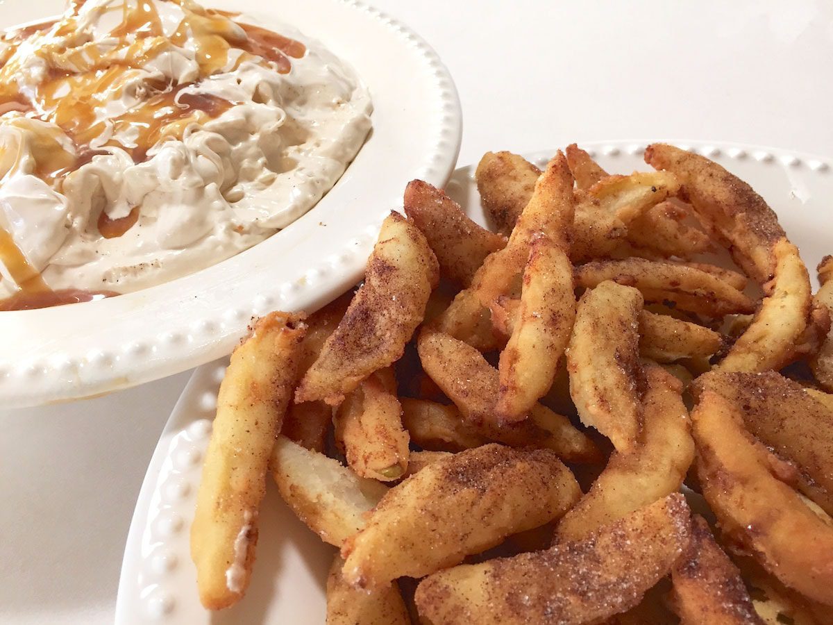 Apple fries with creamy caramel dip