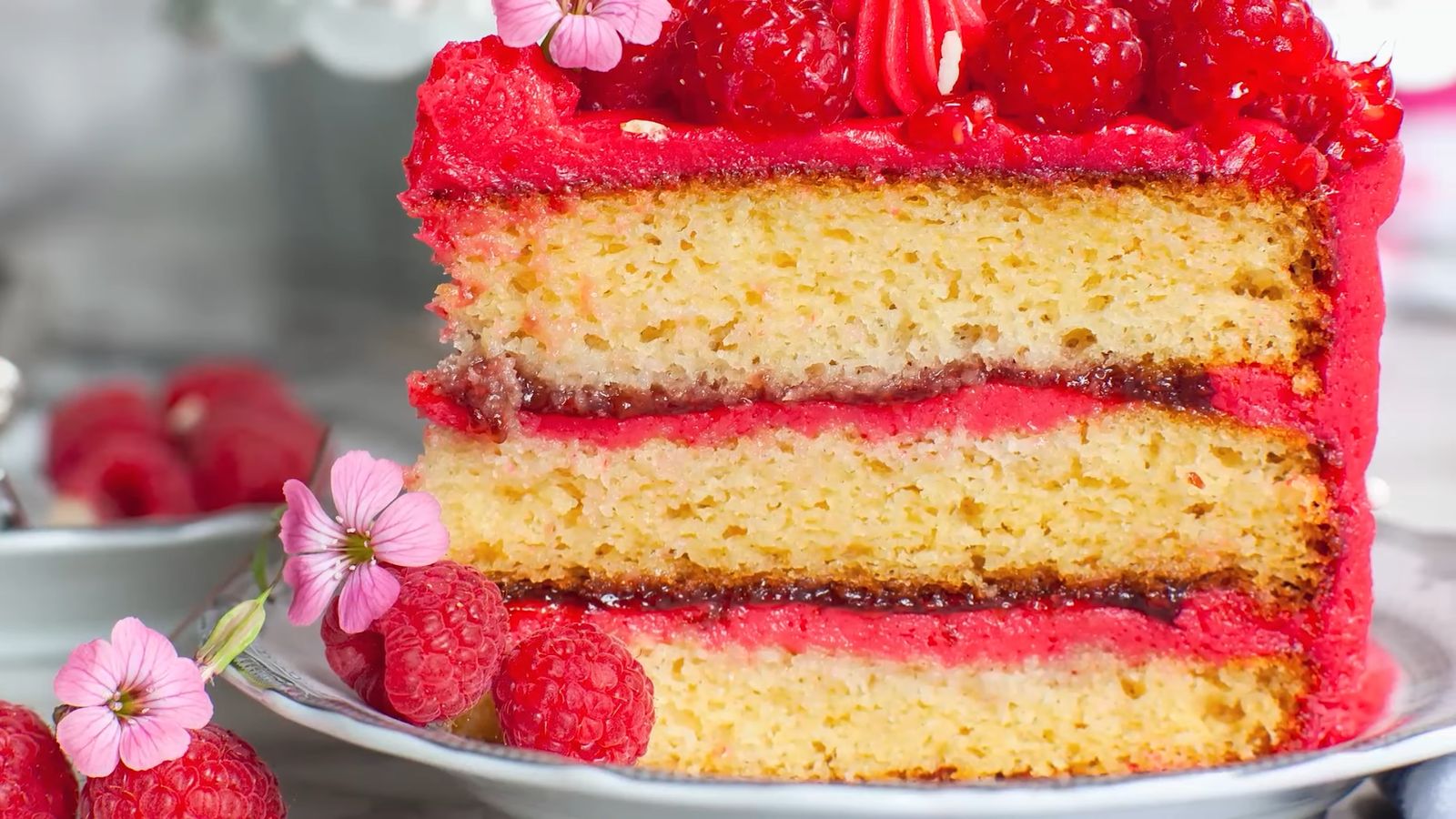 Raspberry Almond Cake with Raspberry Buttercream