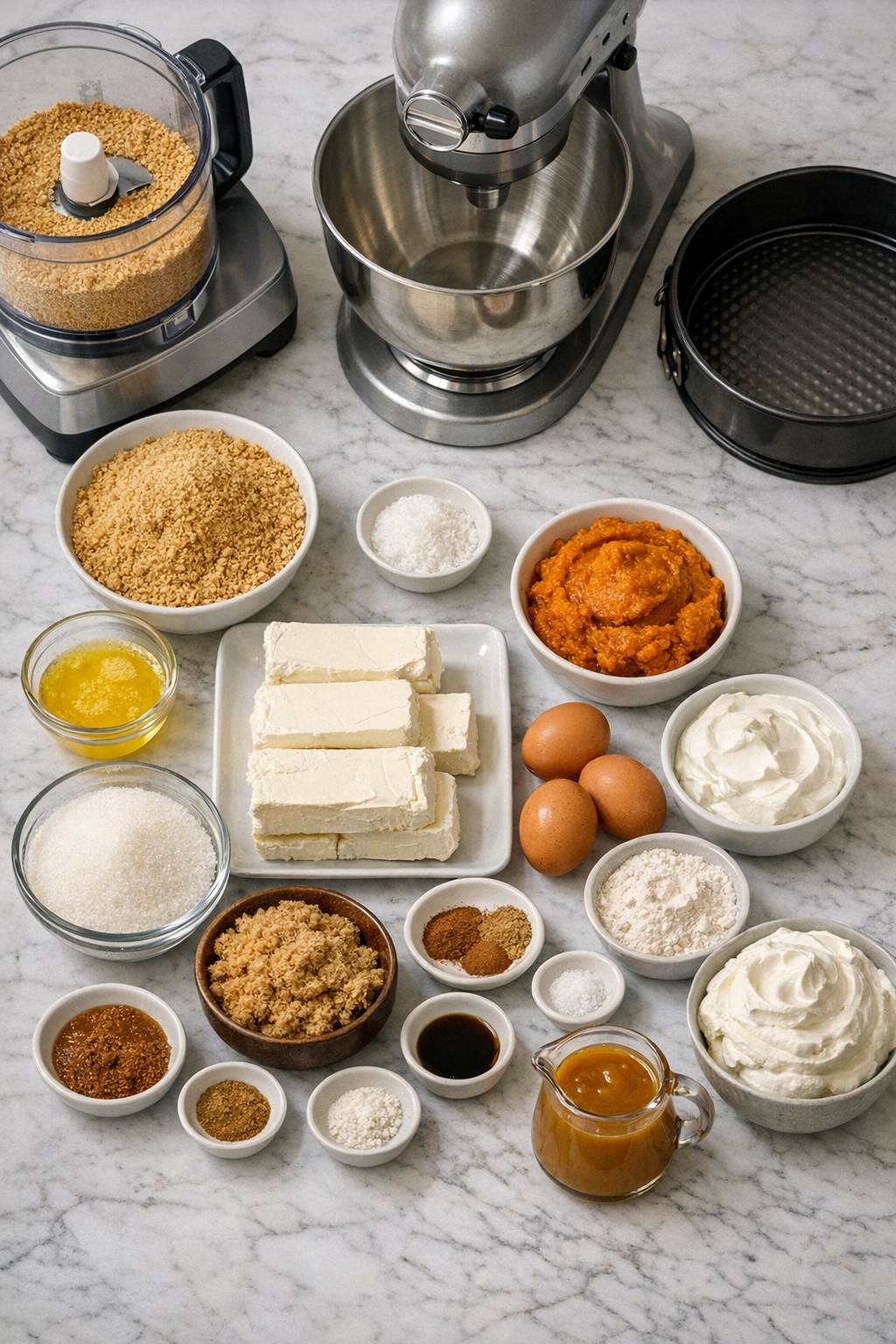Ingredients for pumpkin cheesecake