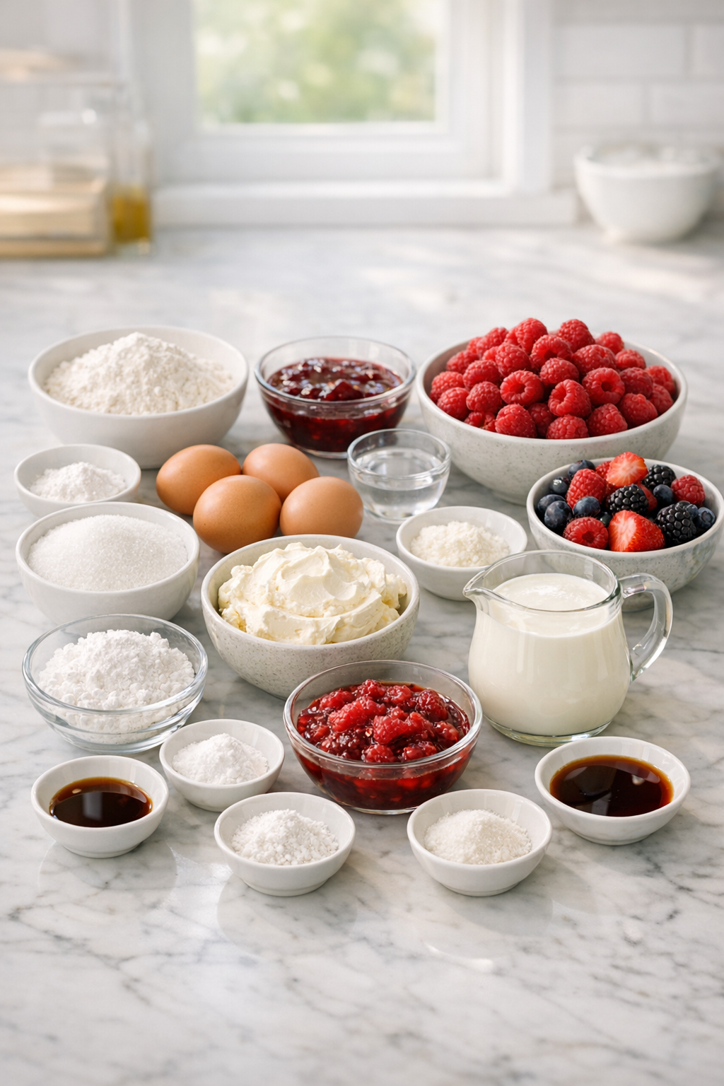 Ingredients for Raspberry Swiss Roll Cake