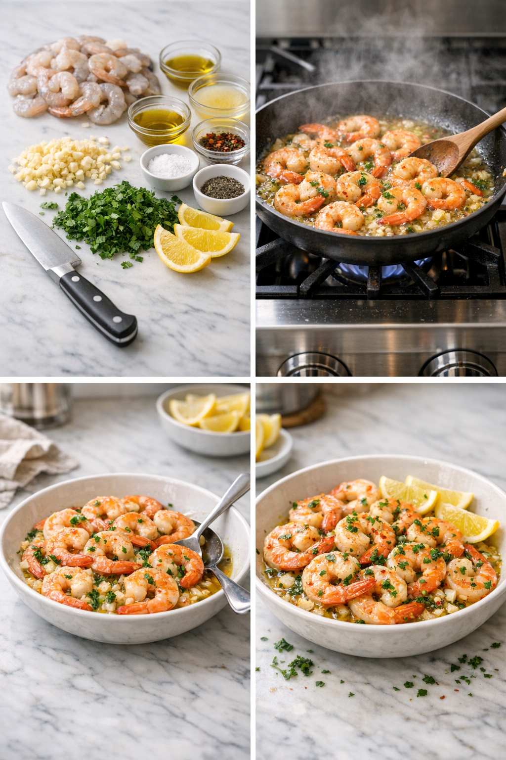 Step-by-step preparation of shrimp scampi