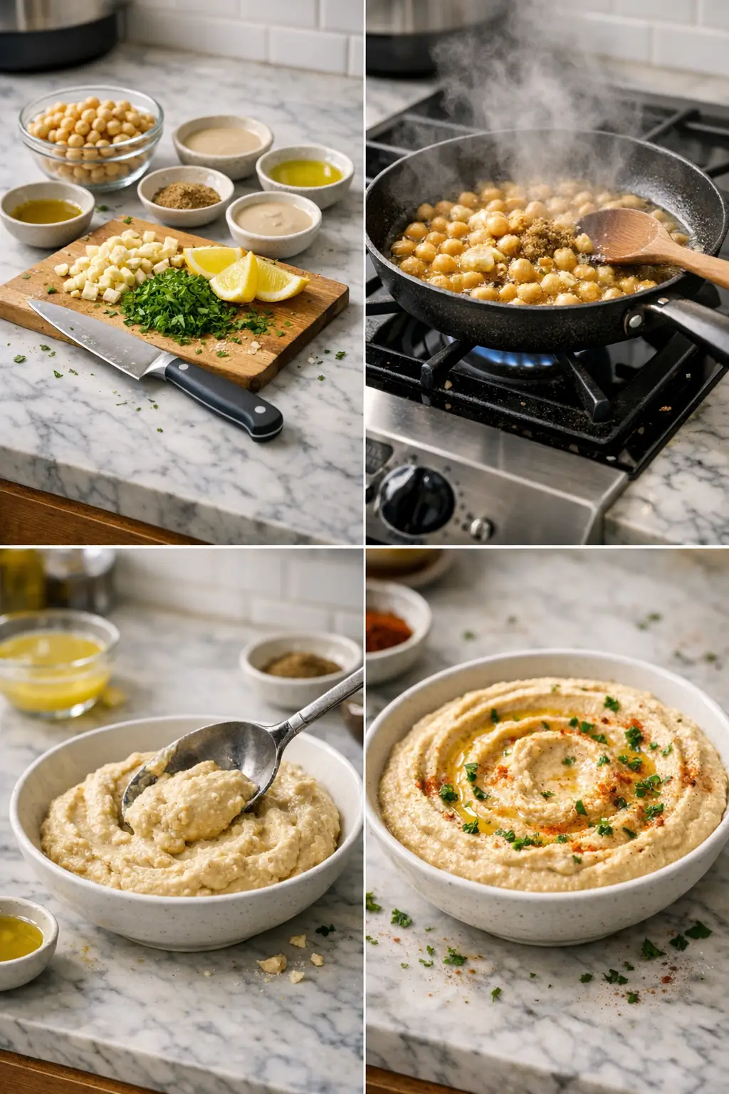 Step-by-step preparation of homemade hummus