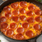 Easy Baked Pizza Dip with cheese and pepperoni recipe