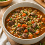 Beef Barley Soup with tender vegetables recipe